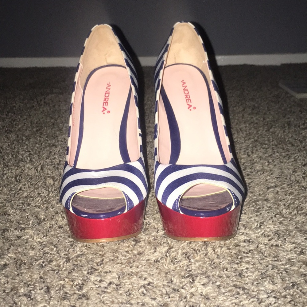 Red white and blue platform heels